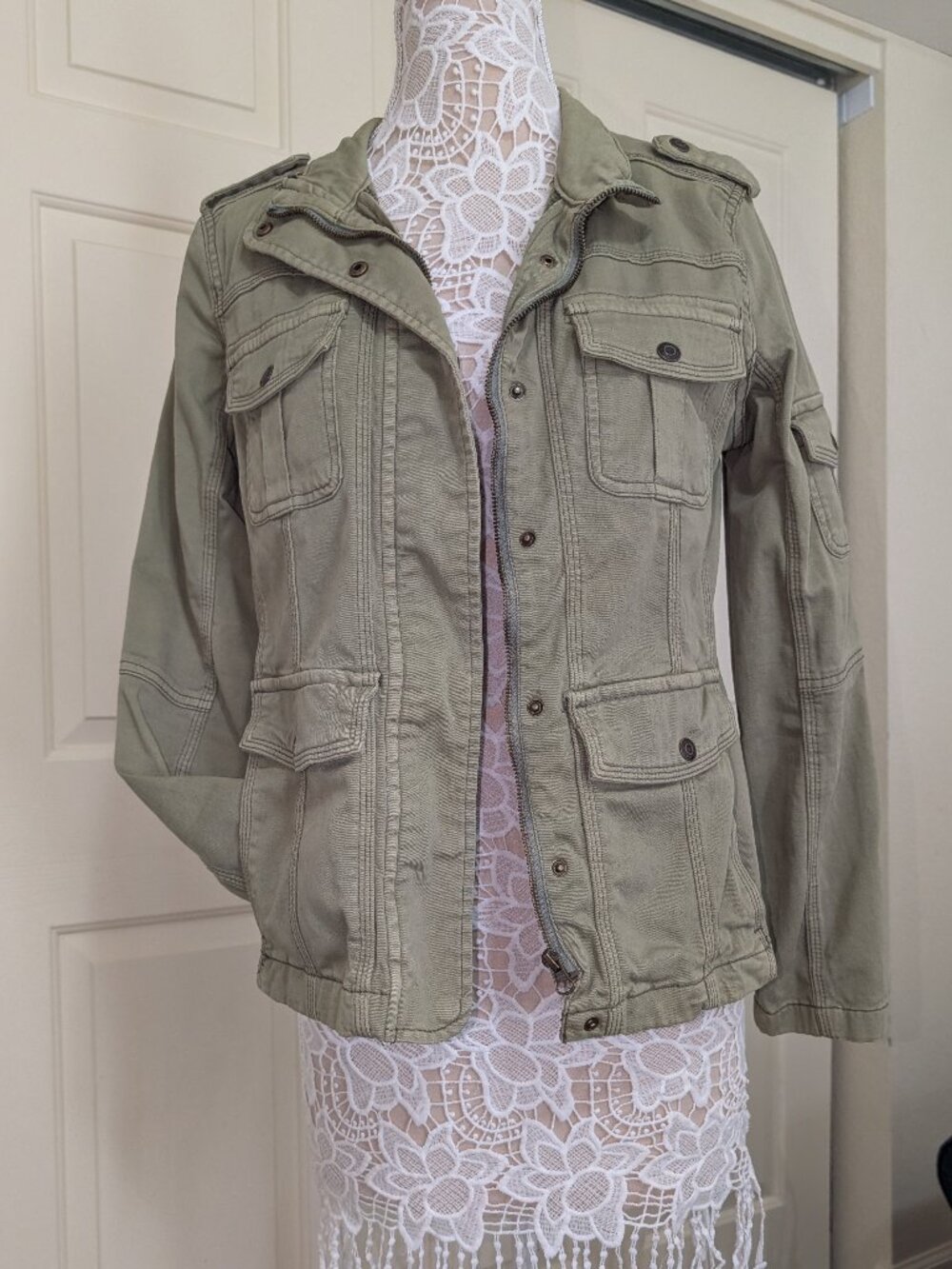 Kensie Jeans Olive Green Utility Military Field Jacket Large